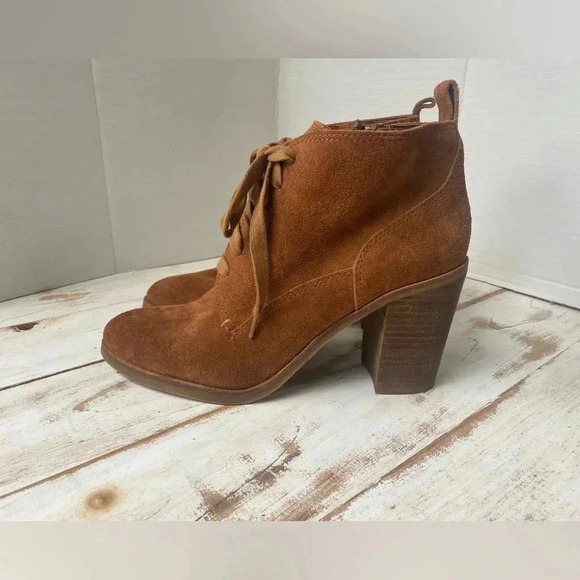 DOLCE VITA sueded lace-up cognac brown booties women’s sz 10 EUC heeled boots - Picture 3 of 14